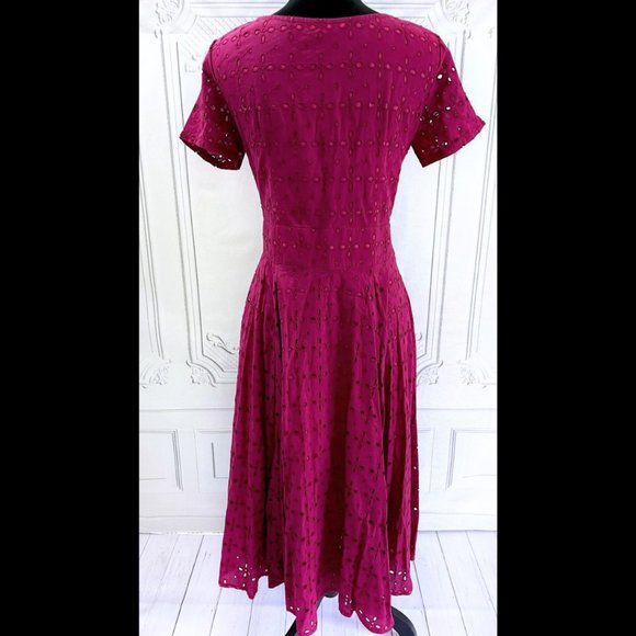 Magenta Eyelet Fit & Flare Dress eShakti BEAUTIFUL custom 12/14 - Picture 3 of 5